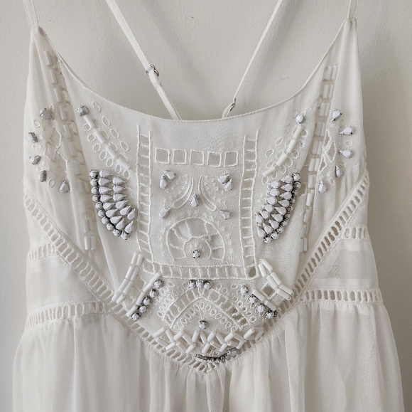 Lovers + Friends Sammi Beaded Embellished Babydoll Mini Dress Ivory White Small - Picture 7 of 9